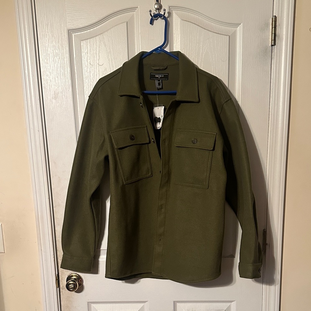 Olive Green Button-Up Shirt Jacket